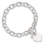 Sterling Silver Engravable 18x17mm Heart Charm Fancy Rolo Link 7.5 inch Toggle Bracelet