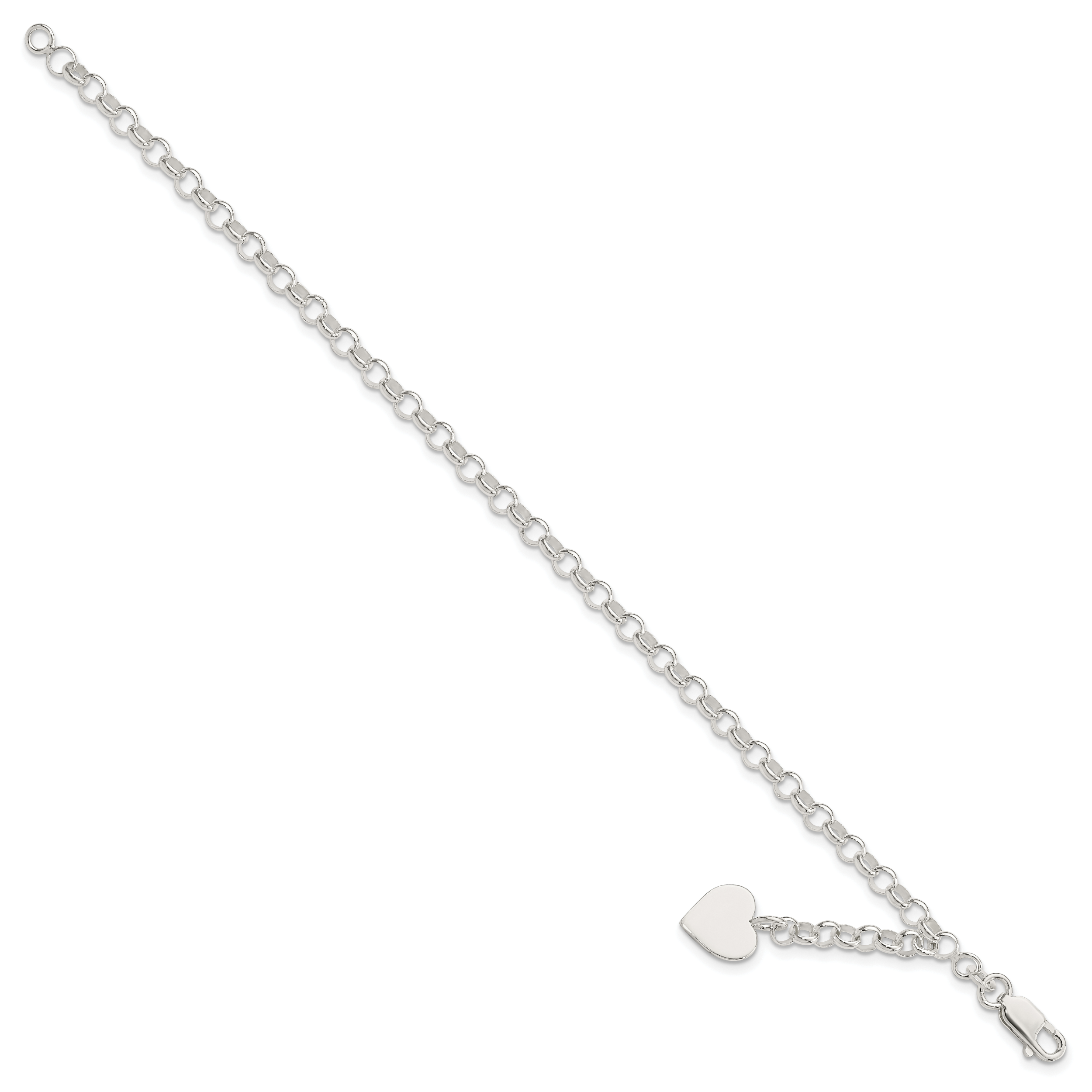 Sterling Silver Engraveable Heart Charm Rolo Bracelet Secondary image