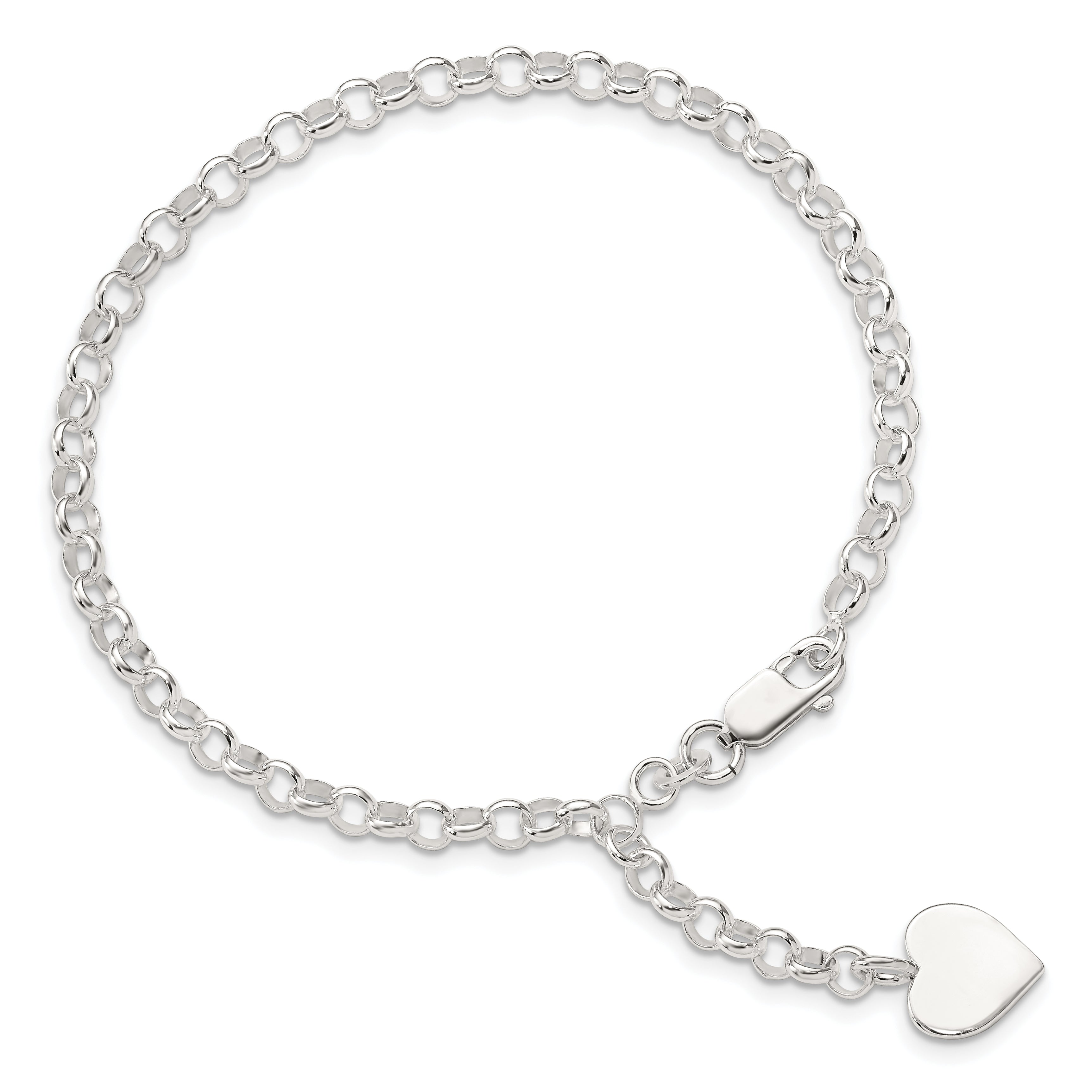Sterling Silver Engraveable Heart Charm Rolo Bracelet Secondary image