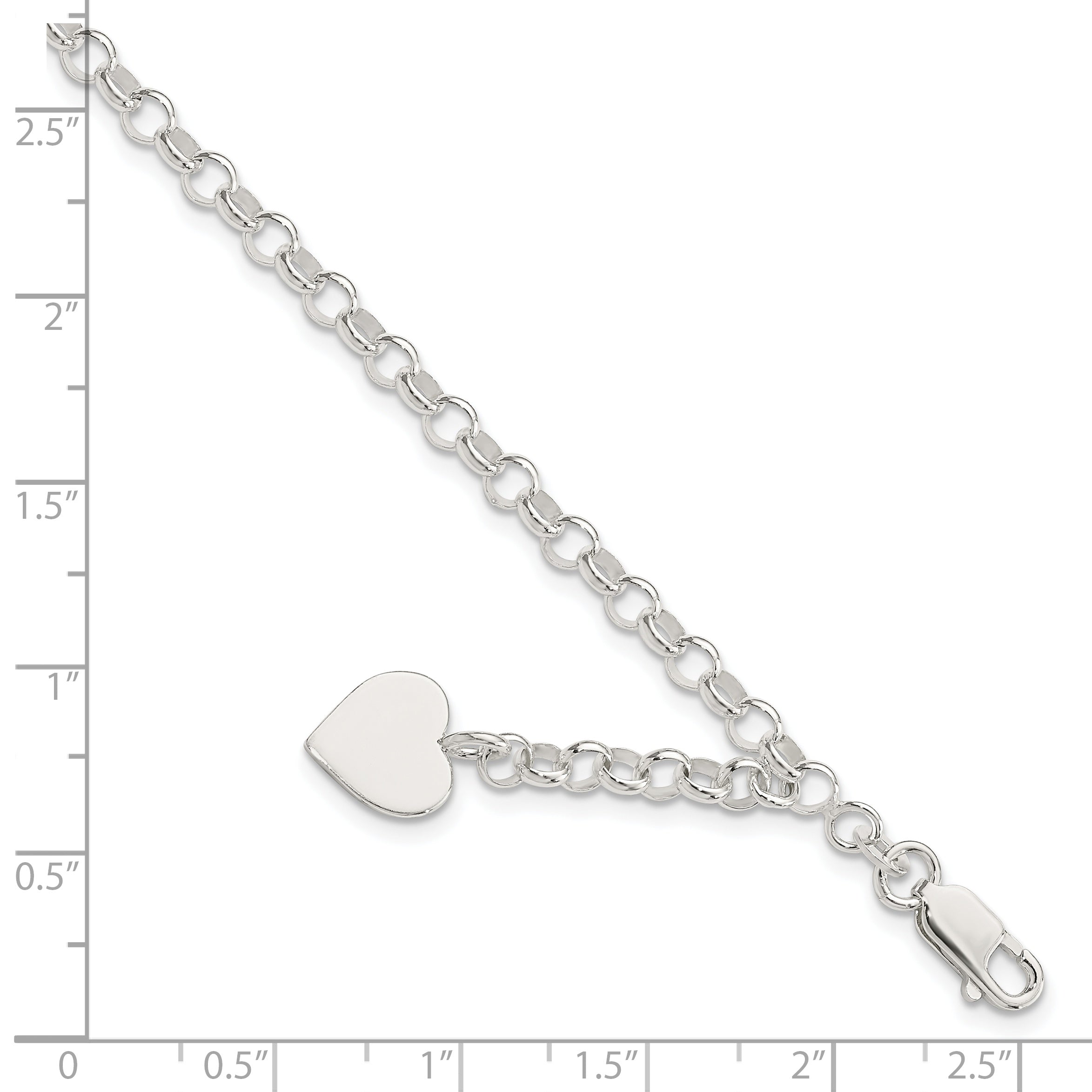 Sterling Silver Engraveable Heart Charm Rolo Bracelet