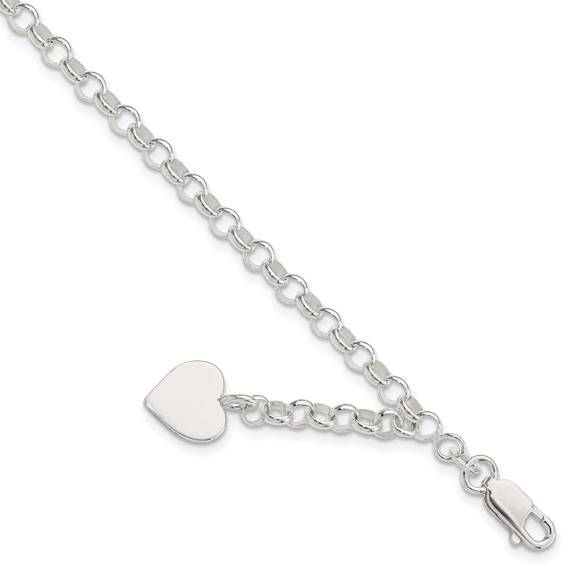 Sterling Silver Engraveable Heart Charm Rolo Bracelet - Sophia Jewelers Main image