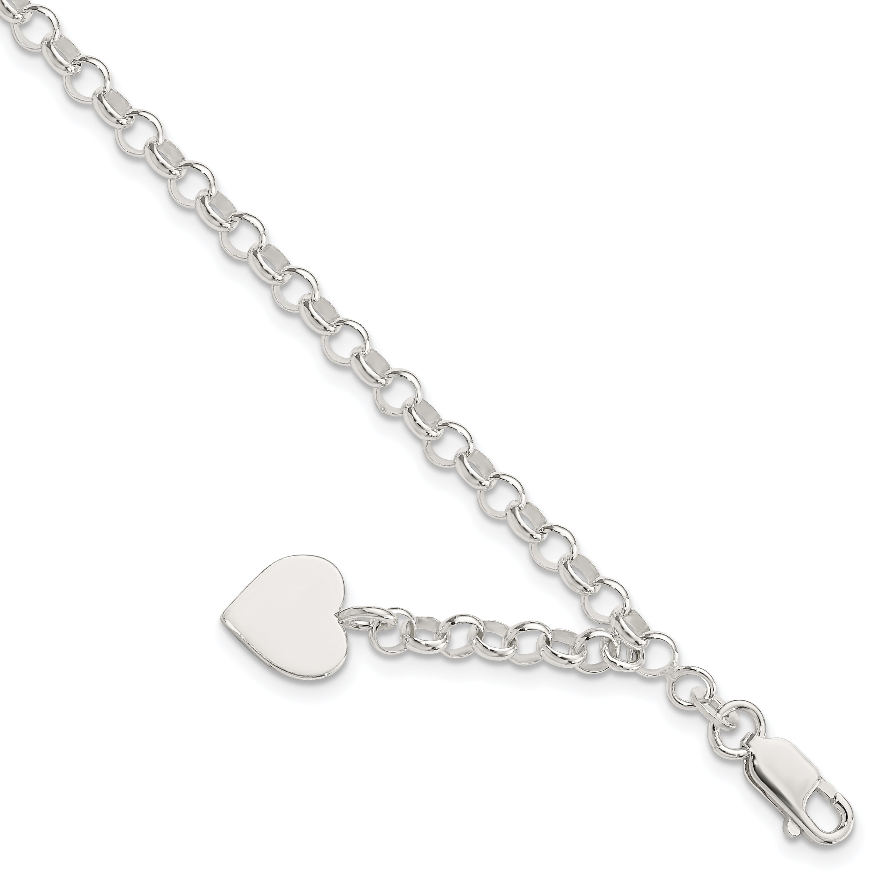 Sterling Silver Engraveable Heart Charm Rolo Bracelet Main image
