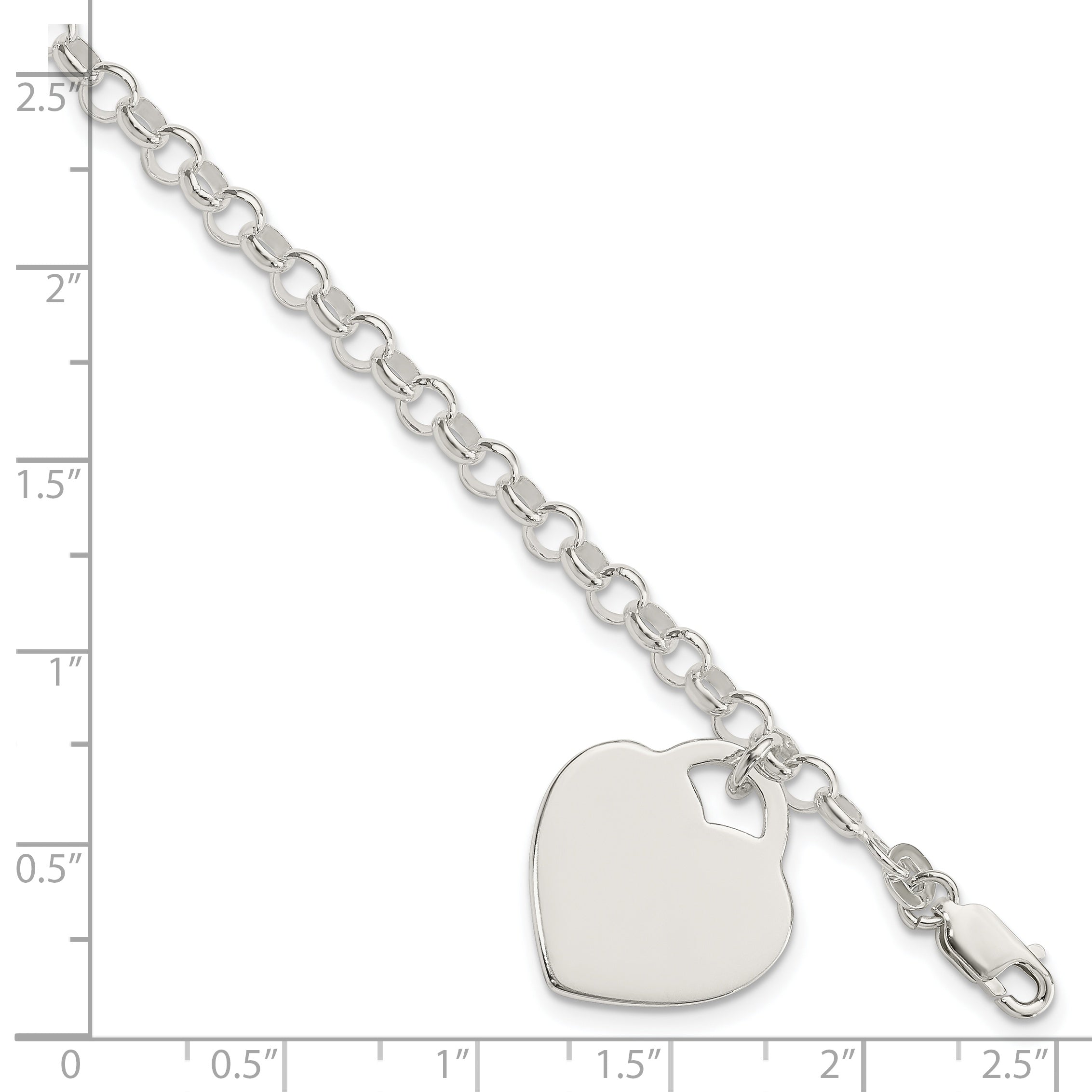 Sterling Silver Polished Engraveable Heart Bracelet