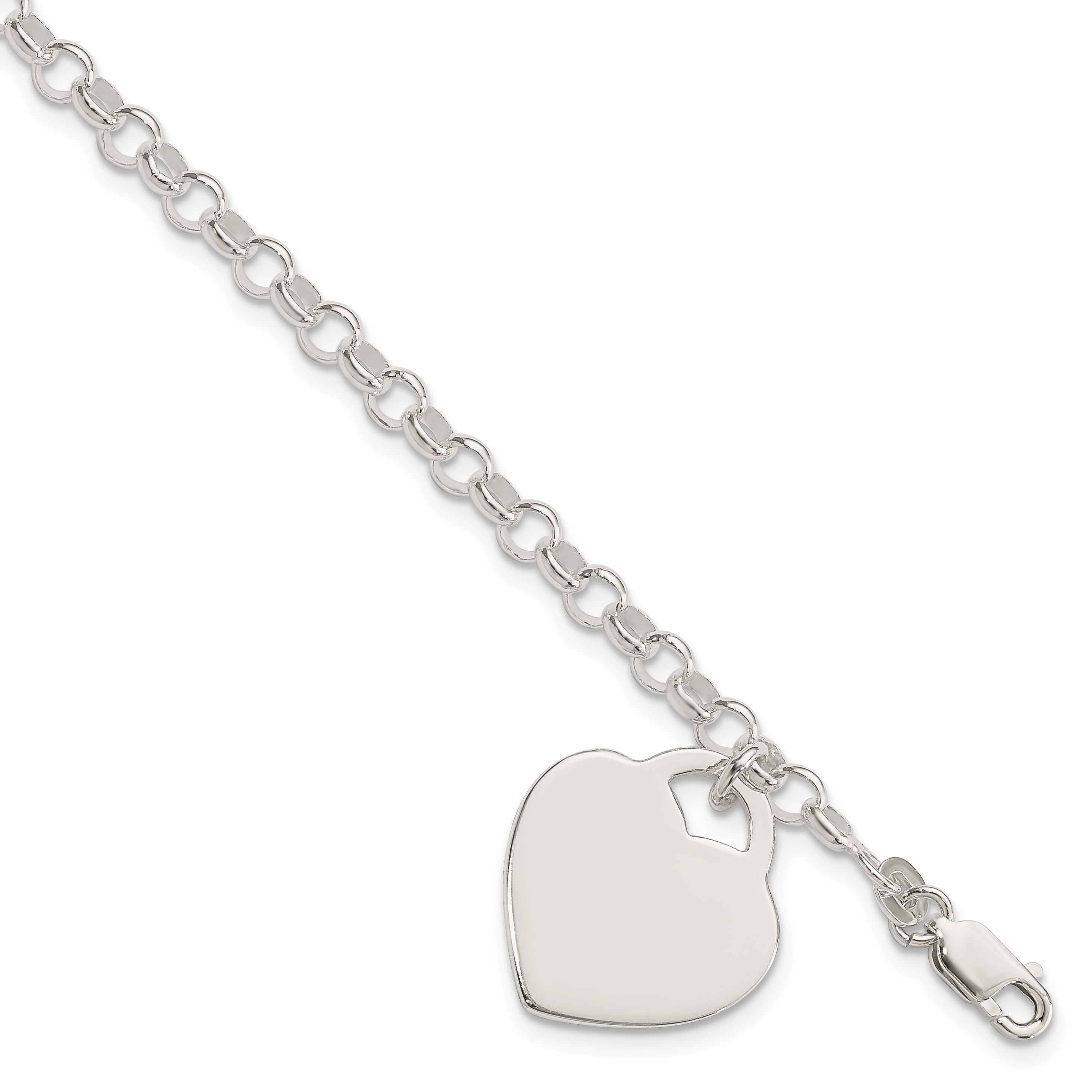 Sterling Silver Polished Engraveable Heart Bracelet Main image