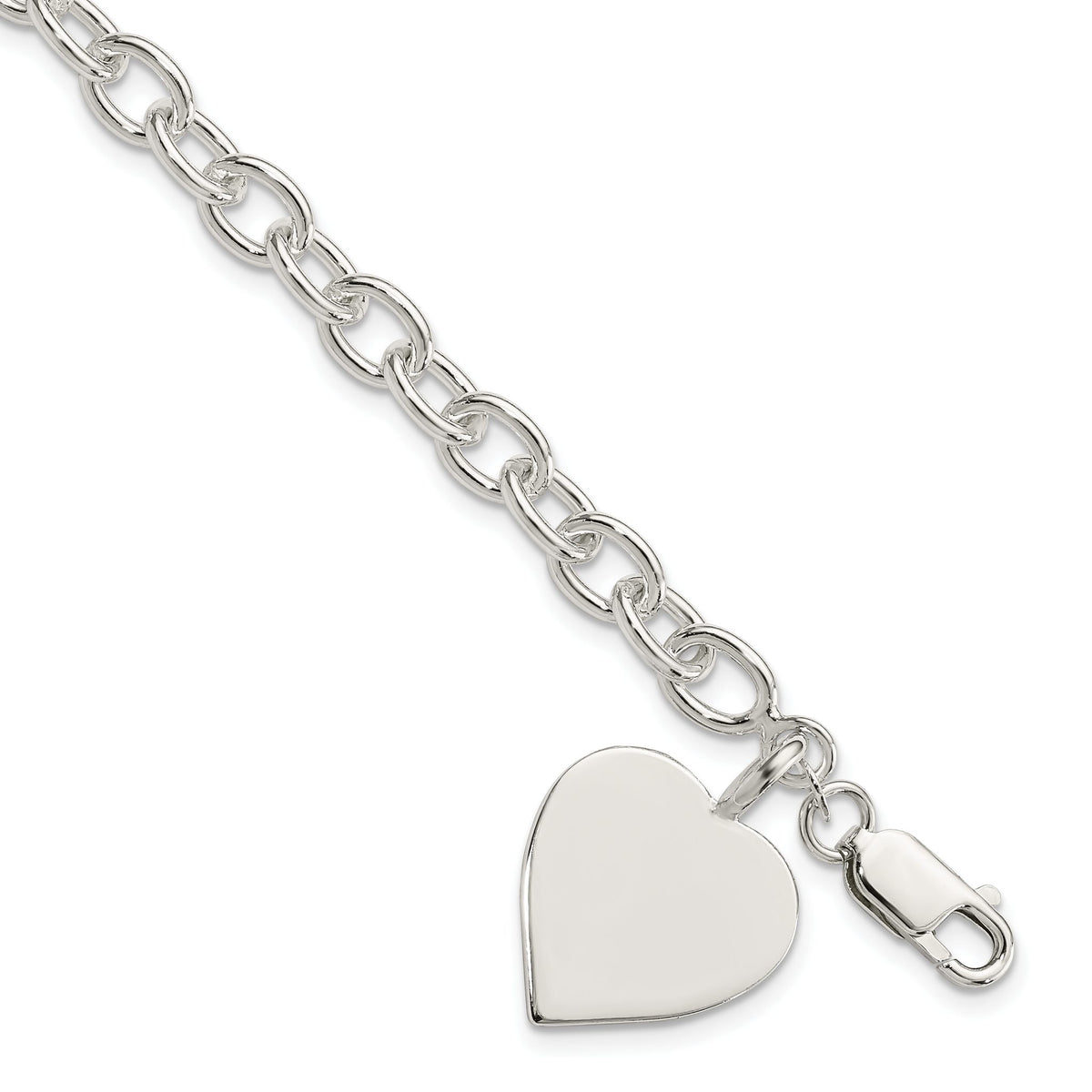 Heart Link Bracelet in Sterling Silver, 18mm Engravable - Sophia Jewelers Main image