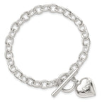 Sterling Silver LOVE Puffed Heart Charm 7.5 inch Toggle Bracelet