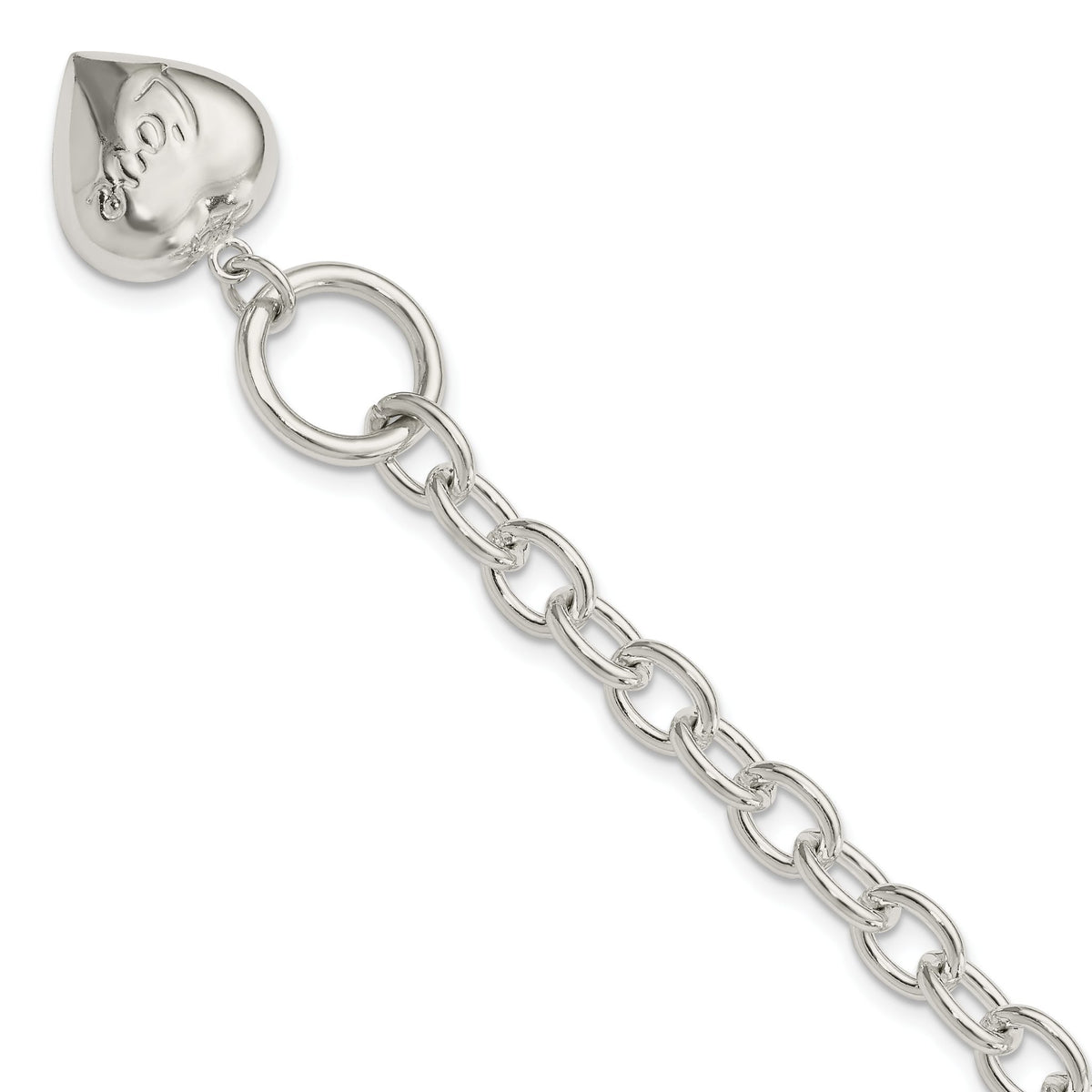 Love Puffed Heart Station Bracelet in Sterling Silver, 15mm, 7.5 Inch - Sophia Jewelers Main image
