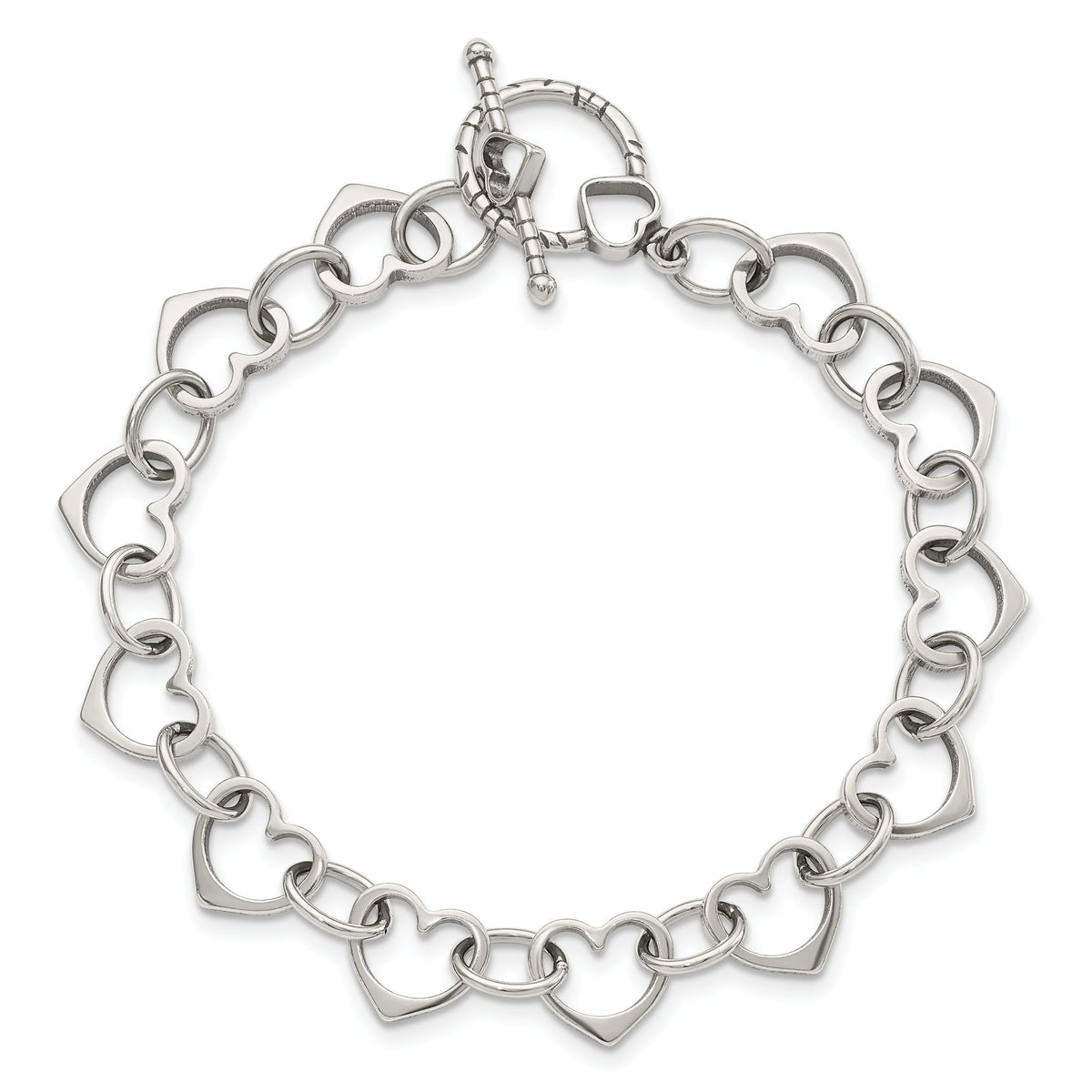 Heart & Circle Link Bracelet in Sterling Silver, 10mm, 7.5 Inch - Sophia Jewelers