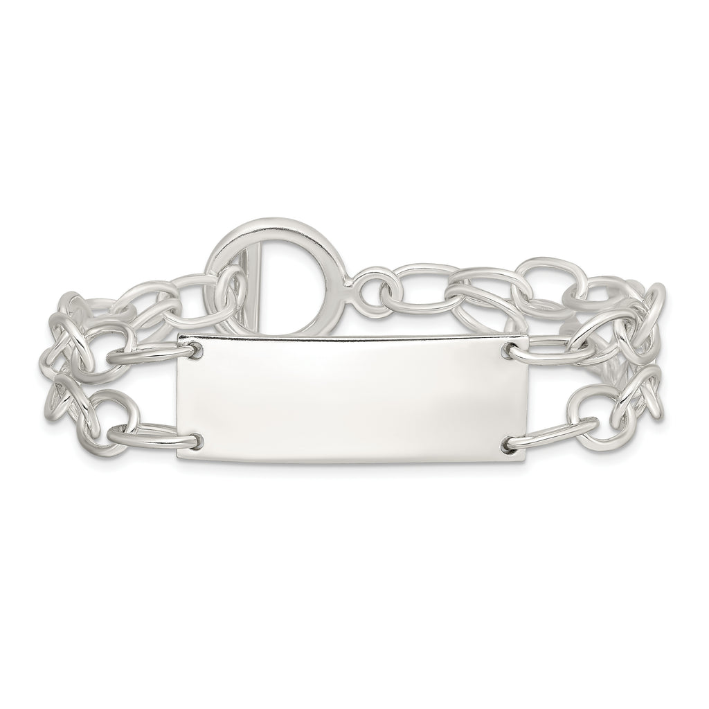 Sterling Silver Double Strand Oval Link 35x13mm Plate 7.25 inch Toggle ID Bracelet