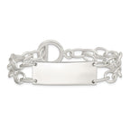 Sterling Silver Double Strand Oval Link 35x13mm Plate 7.25 inch Toggle ID Bracelet