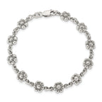 Sterling Silver Antiqued Flower Link 7 inch Bracelet
