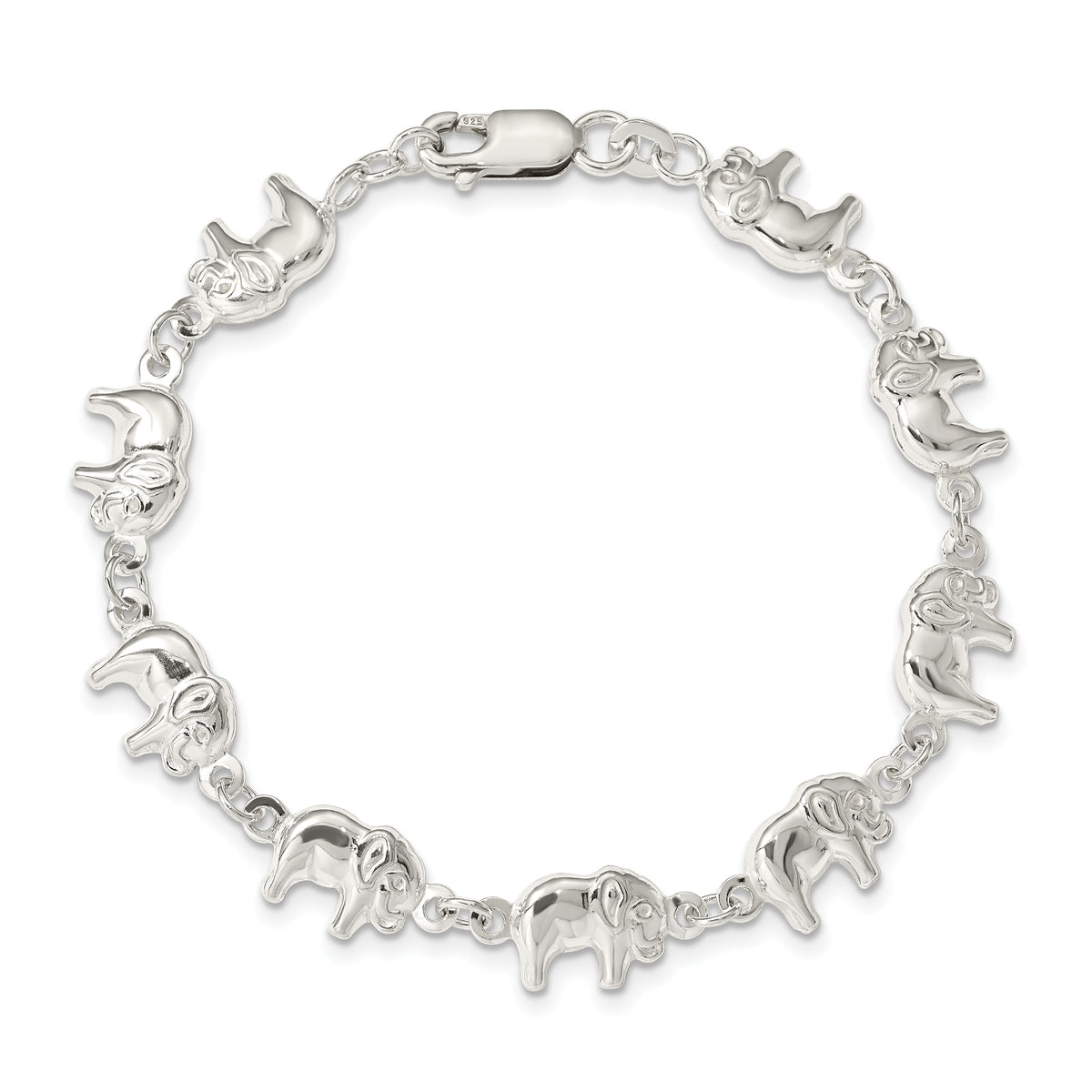 Elephant Themed Bracelet in Sterling Silver, 9mm, 7 Inch - Sophia Jewelers