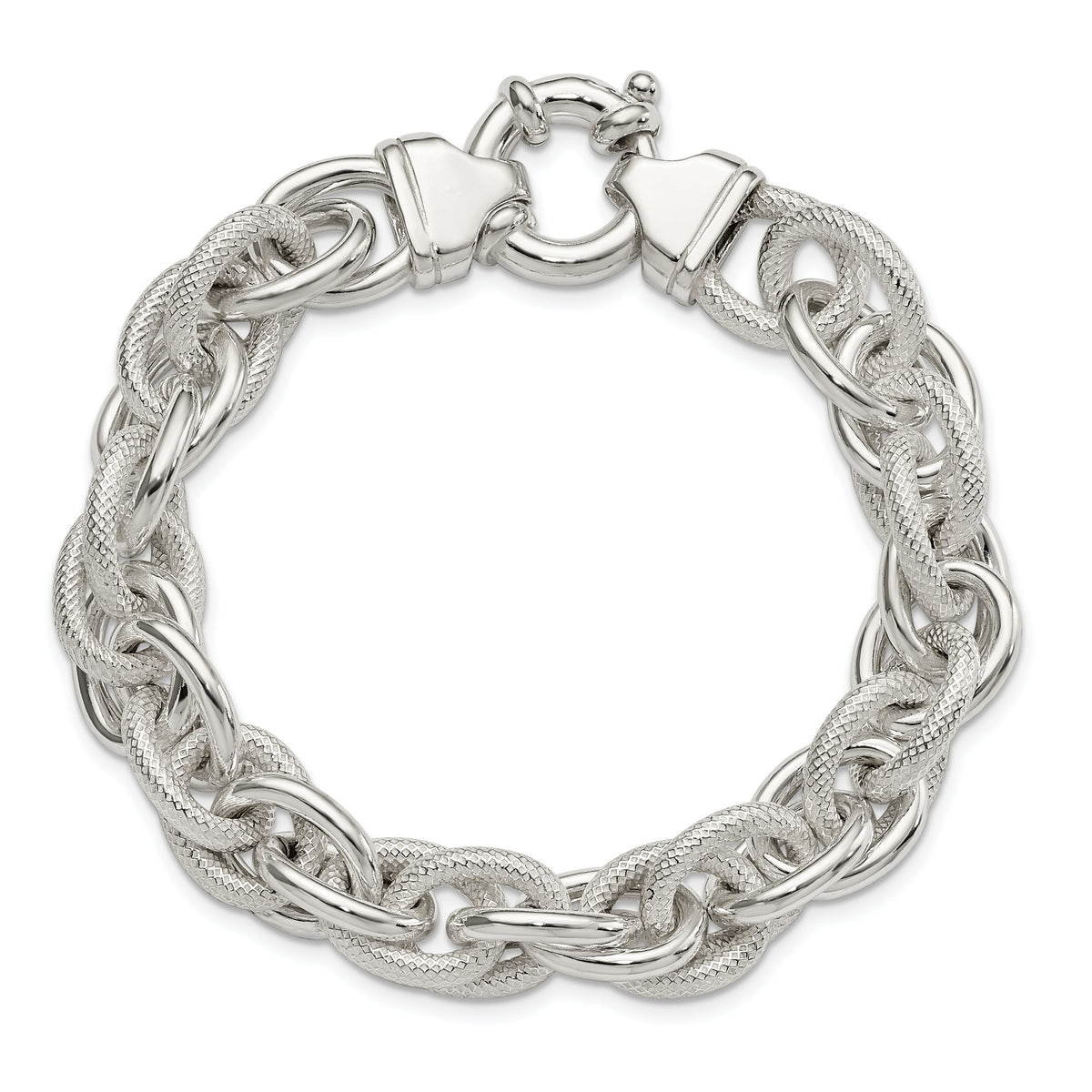Sterling Silver Polished and Textured Fancy Link 7.75 inch Bracelet