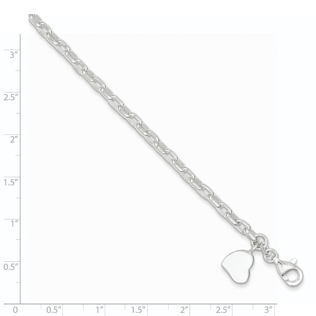 Sterling Silver Oval Rolo with Solid Engraveable Heart Bracelet