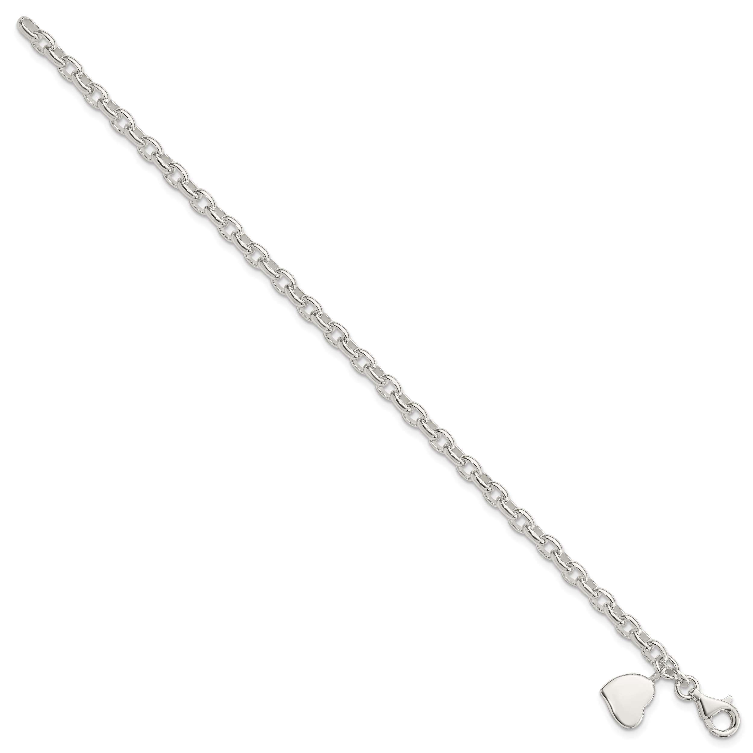 Sterling Silver Oval Rolo with Solid Engraveable Heart Bracelet Secondary image