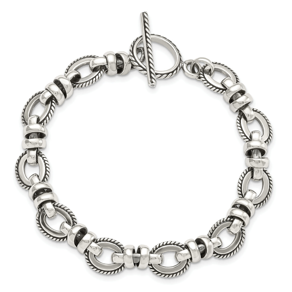 Sterling Silver Antiqued Fancy Link 7.5 inch Bracelet