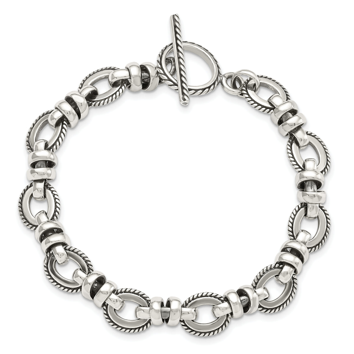 Sterling Silver Antiqued Fancy Link 7.5 inch Bracelet