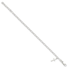 Sterling Silver Polished Latin Cross Charm with 1in Ext. Children's Bracele