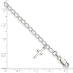 Sterling Silver Polished Latin Cross Charm with 1in Ext. Children's Bracele