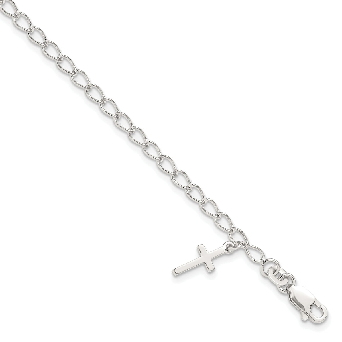 Latin Cross Charm Bracelet in Sterling Silver, 12mm, 6 Inch - Sophia Jewelers Main image