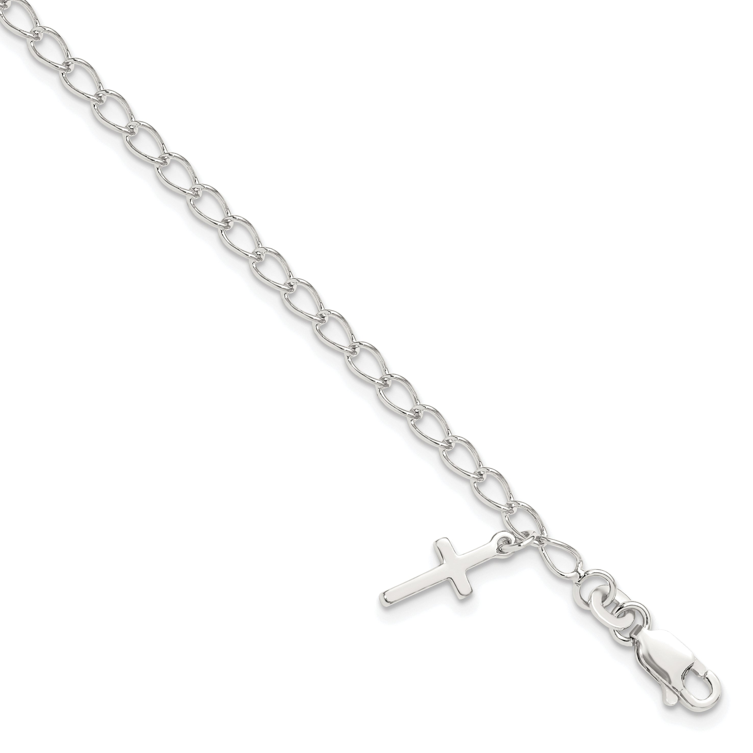 Sterling Silver Polished Latin Cross Charm with 1in Ext. Children's Bracele Main image