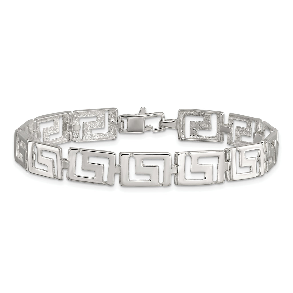 Sterling Silver 10mm Greek Key Link 7.5 inch Bracelet