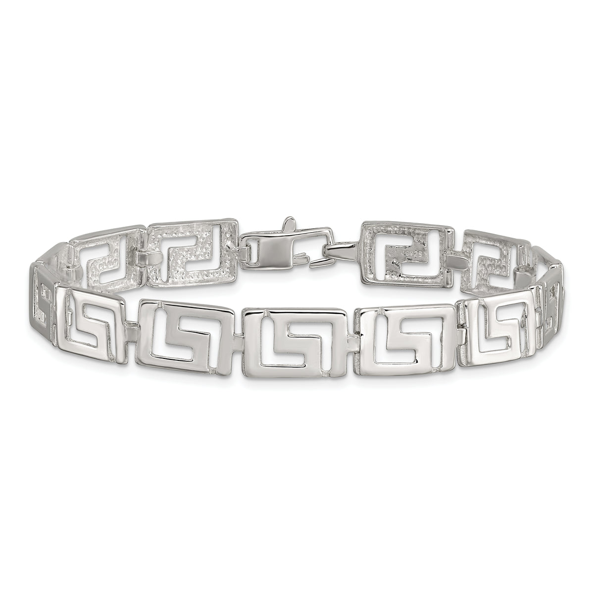 Sterling Silver 10mm Greek Key Link 7.5 inch Bracelet