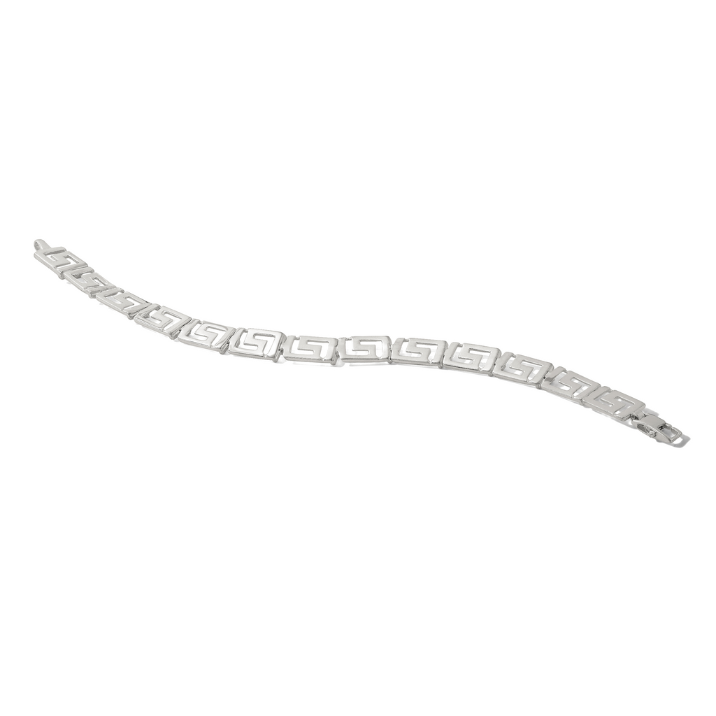 Sterling Silver 10mm Greek Key Link 7.5 inch Bracelet