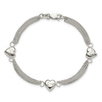 Heart & Love Fancy Bracelet in Sterling Silver, 9mm - Sophia Jewelers