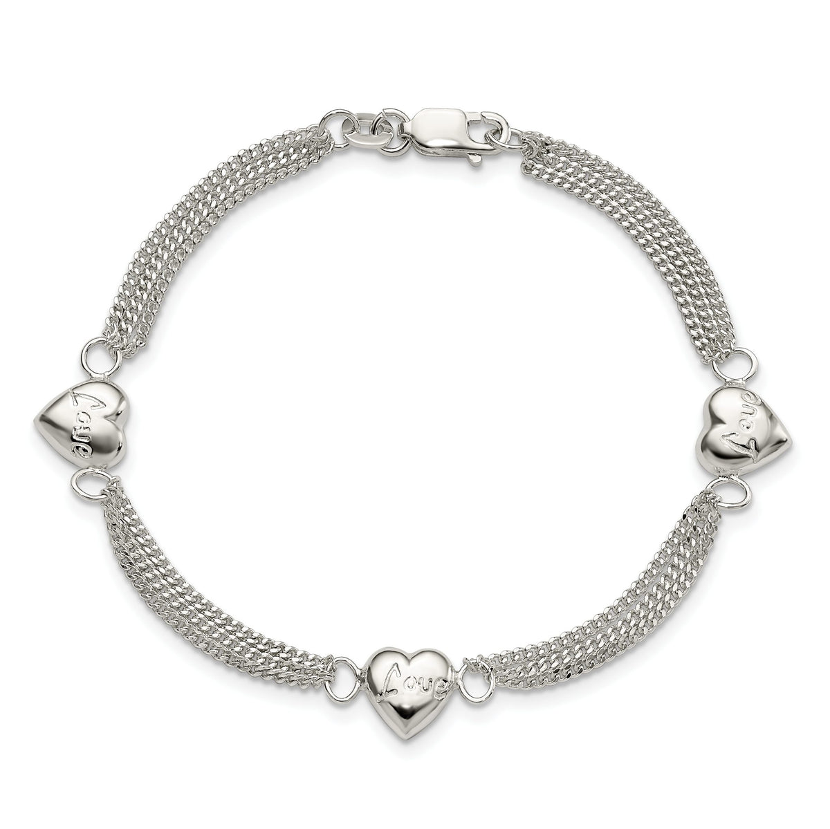 Heart & Love Fancy Bracelet in Sterling Silver, 9mm - Sophia Jewelers