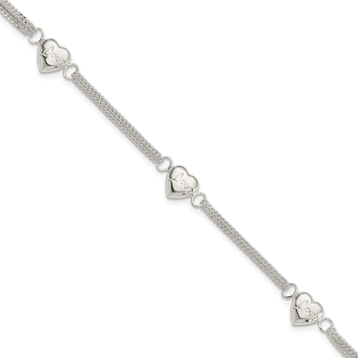 Heart & Love Fancy Bracelet in Sterling Silver, 9mm - Sophia Jewelers Main image