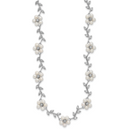 Sterling Silver Rhodium-plated CZ Vine Pattern and Fresheater Cultured Pearl Floral 16 inch Necklace