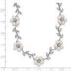 Sterling Silver Rhodium-plated CZ Vine Pattern and Fresheater Cultured Pearl Floral 16 inch Necklace