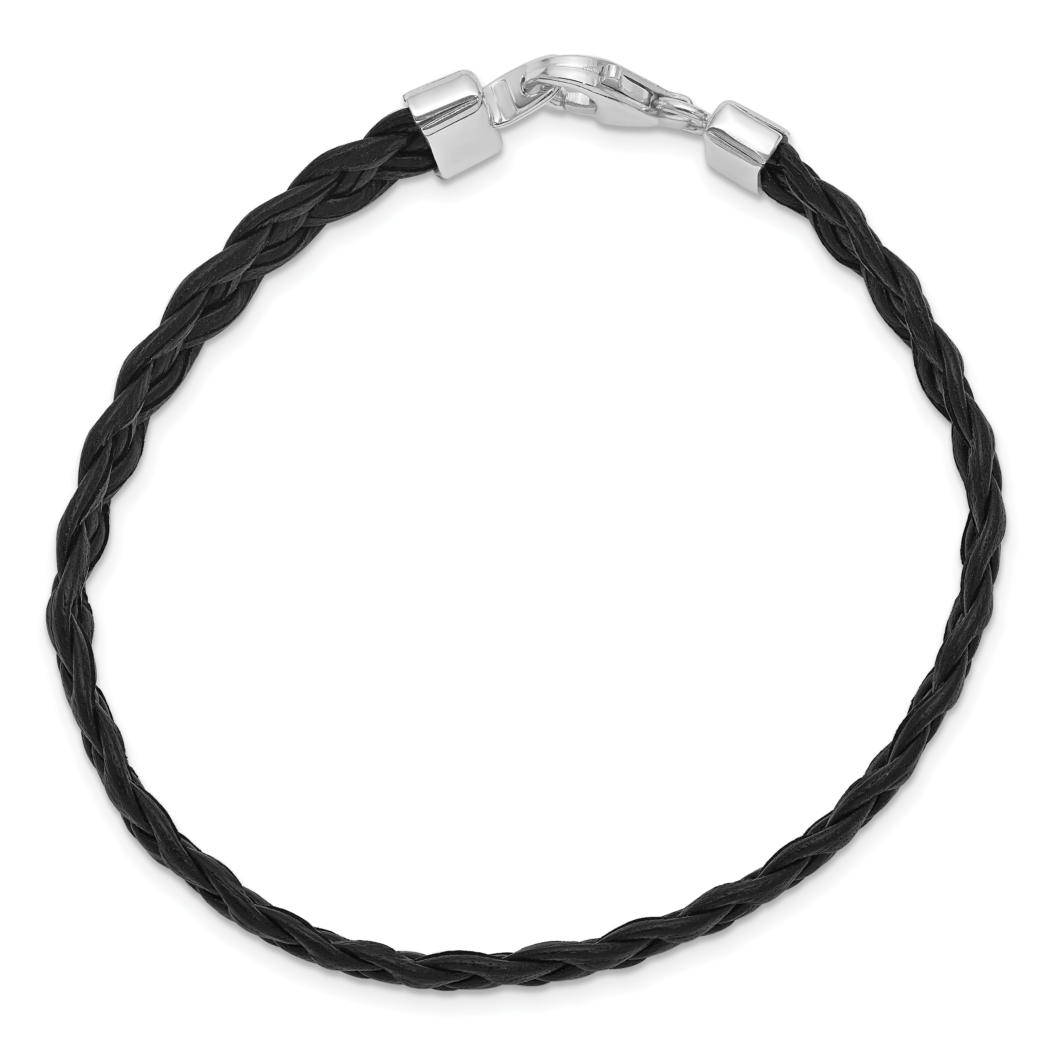 Sterling Silver Rhodium-plated Black Braided Leather Bracelet Secondary image