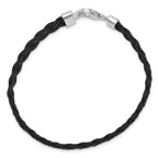 Sterling Silver Rhodium-plated Black Braided Leather Bracelet