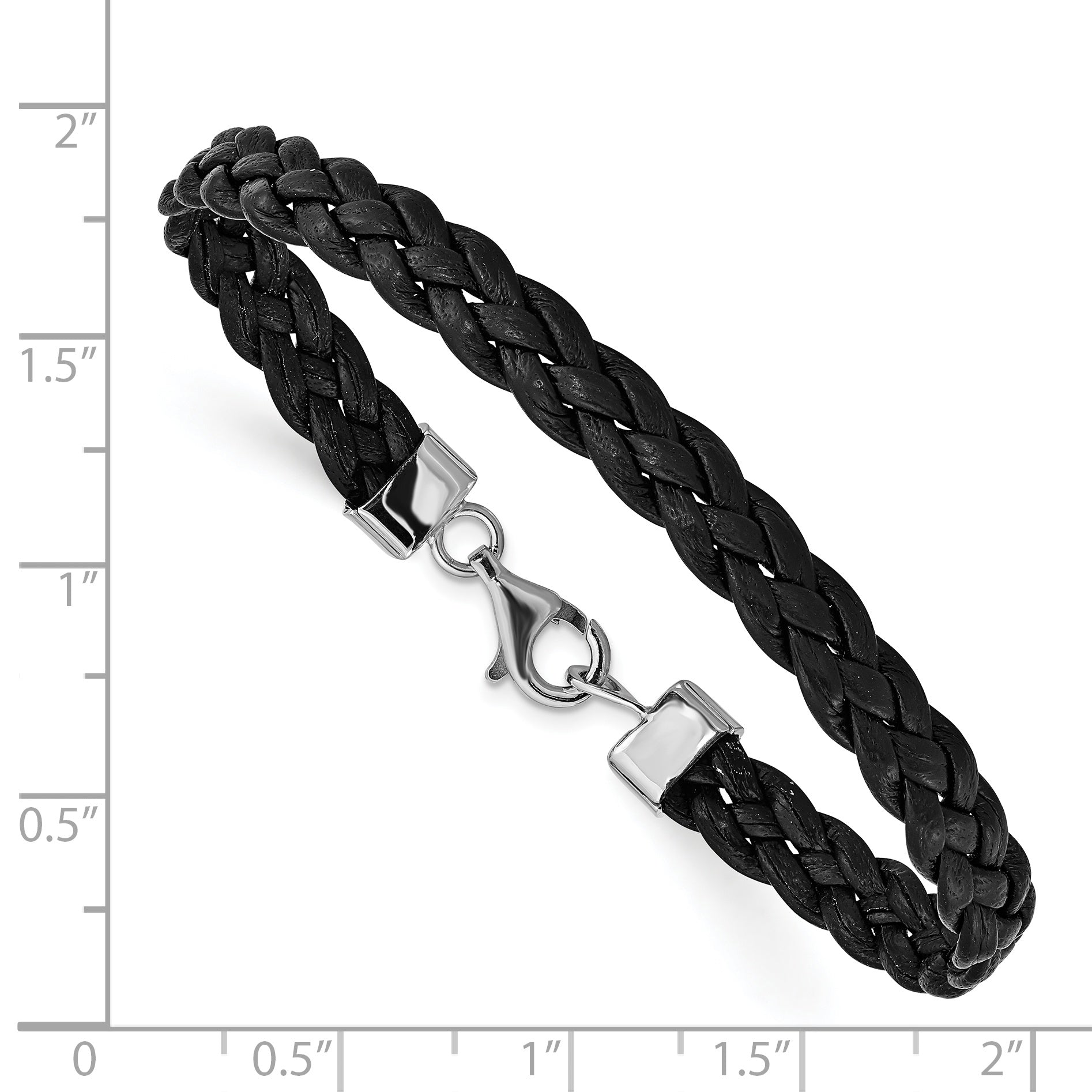 Sterling Silver Rhodium-plated Black Braided Leather Bracelet