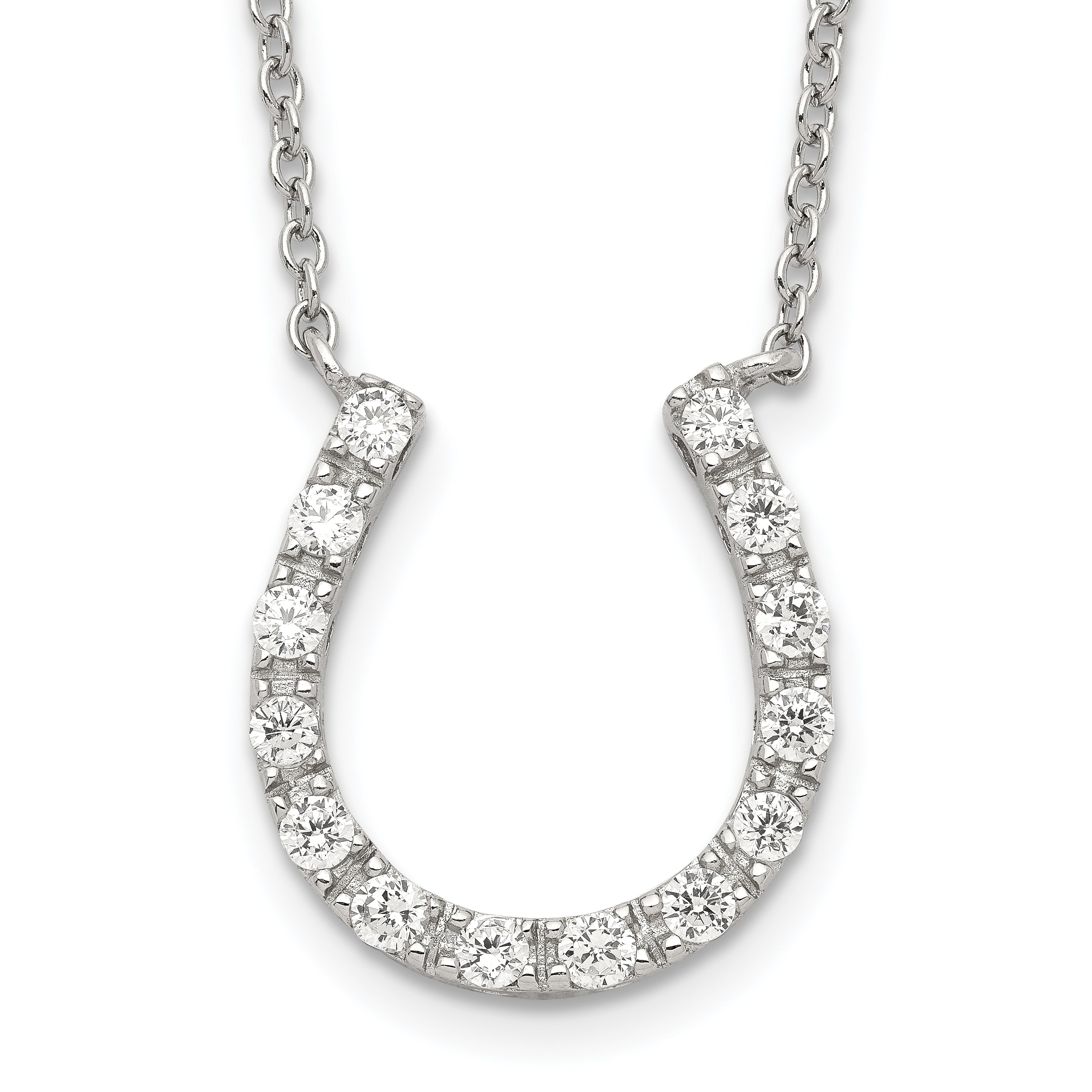 Sterling Silver Rhodium-plated CZ Horseshoe Necklace Main image