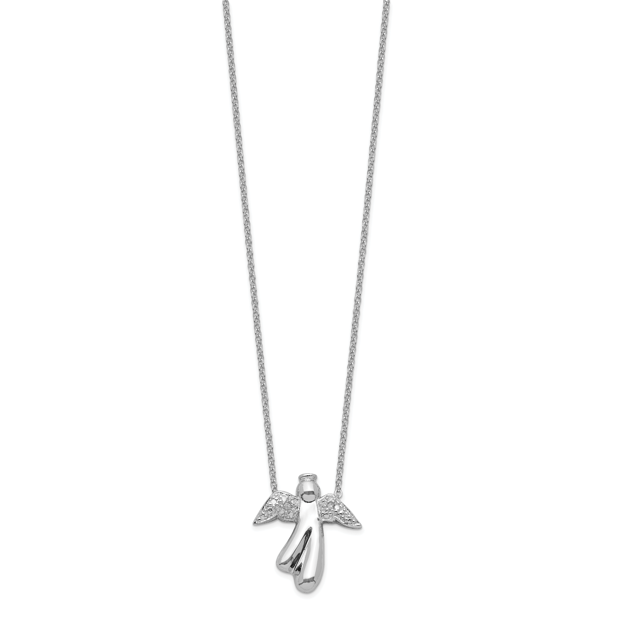Sterling Silver Rhodium-plated Diamond Angel Necklace Secondary image