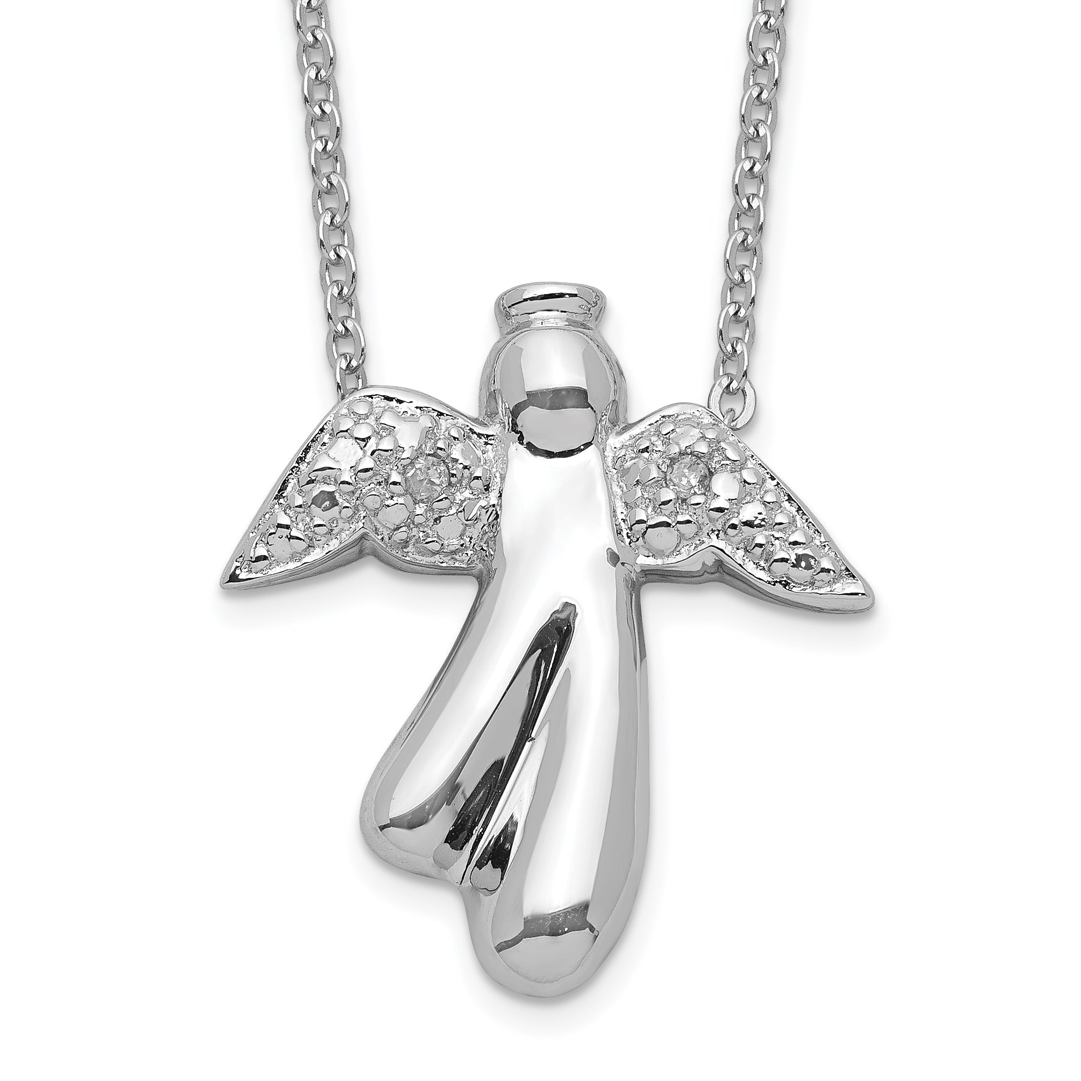 Sterling Silver Rhodium-plated Diamond Angel Necklace Main image