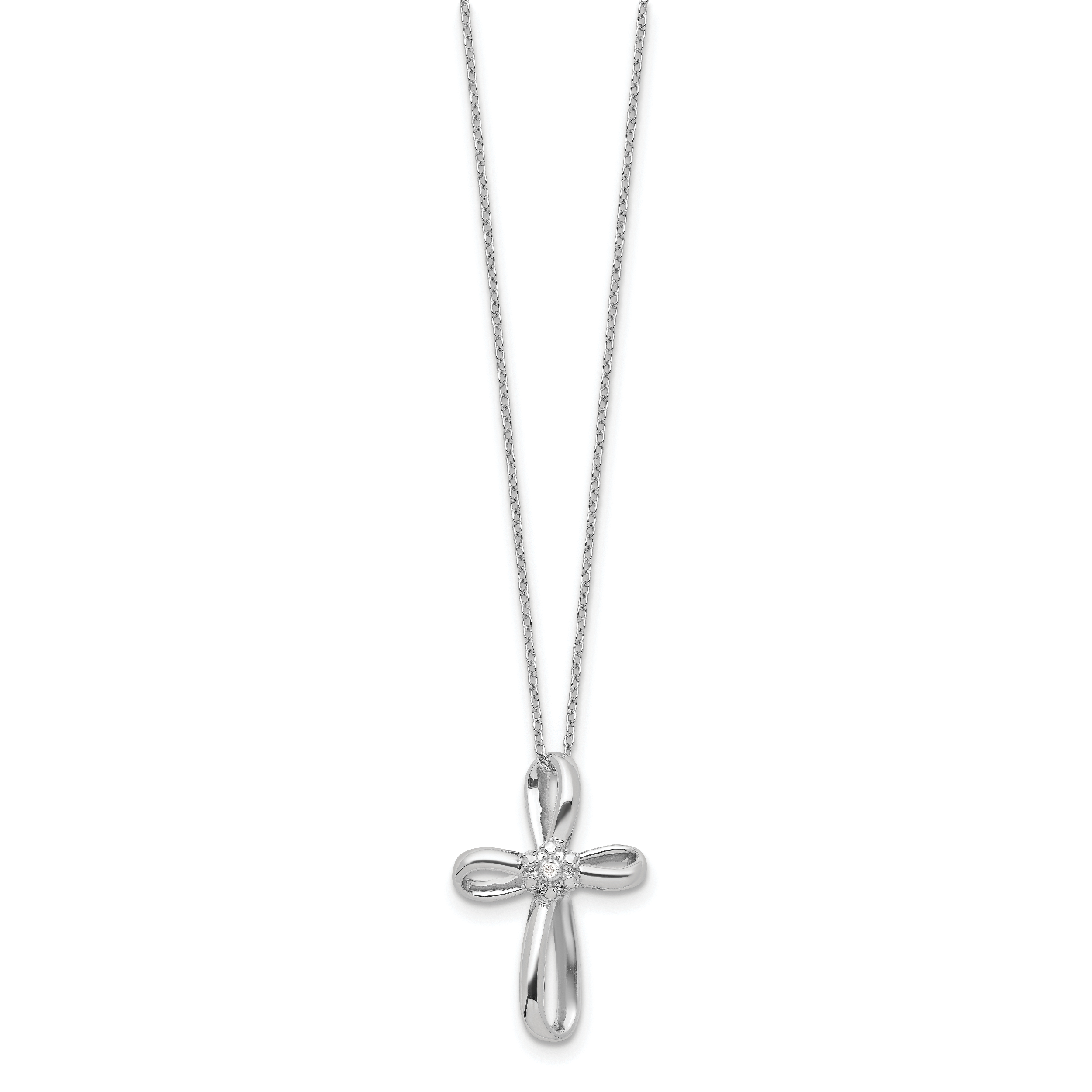 Sterling Silver Rhodium-plated Cross Diamond Necklace Secondary image