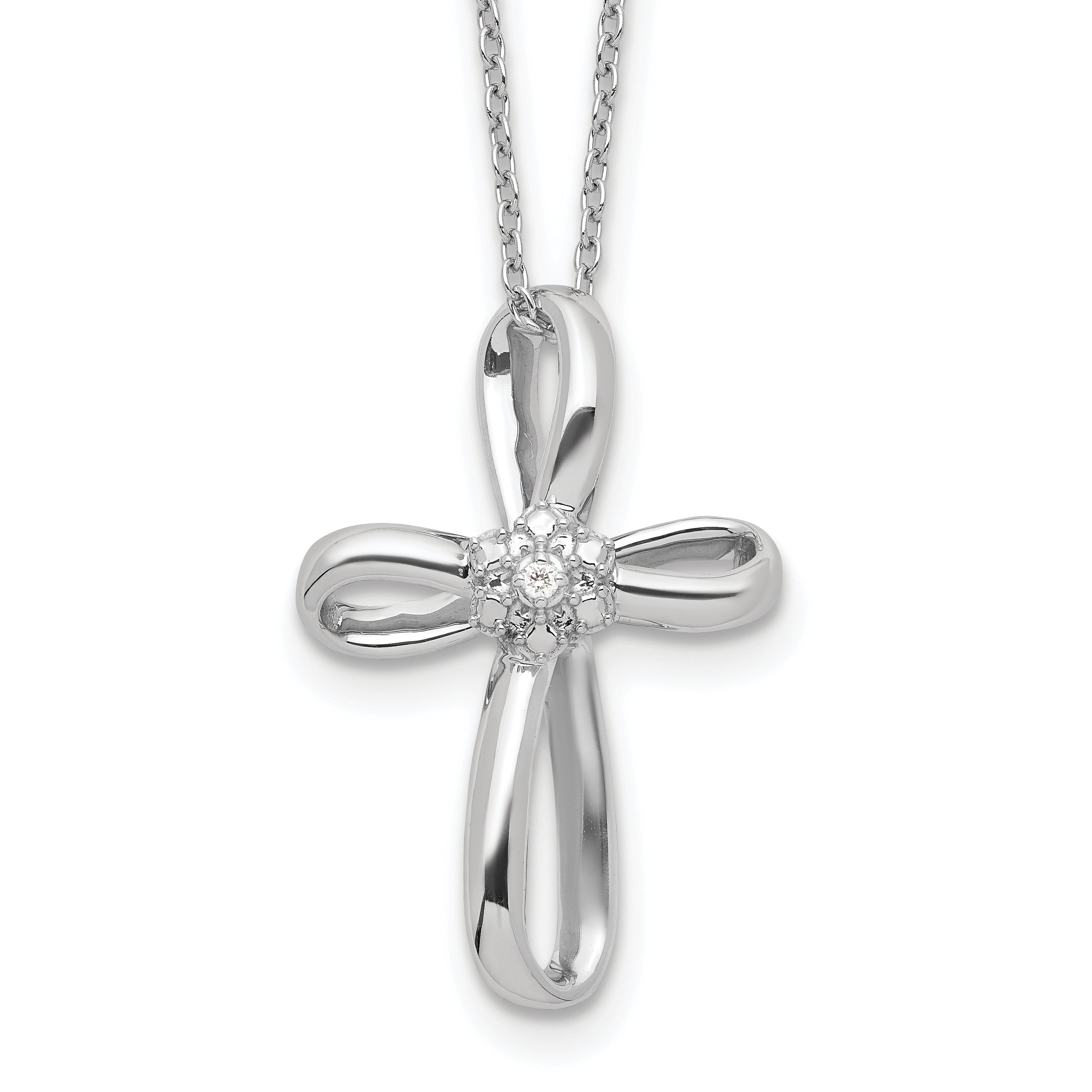 Sterling Silver Rhodium-plated Cross Diamond Necklace Main image