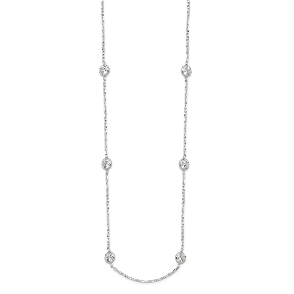 Sterling Silver 16 Inch With 2 in ext. 8-Station CZ Necklace