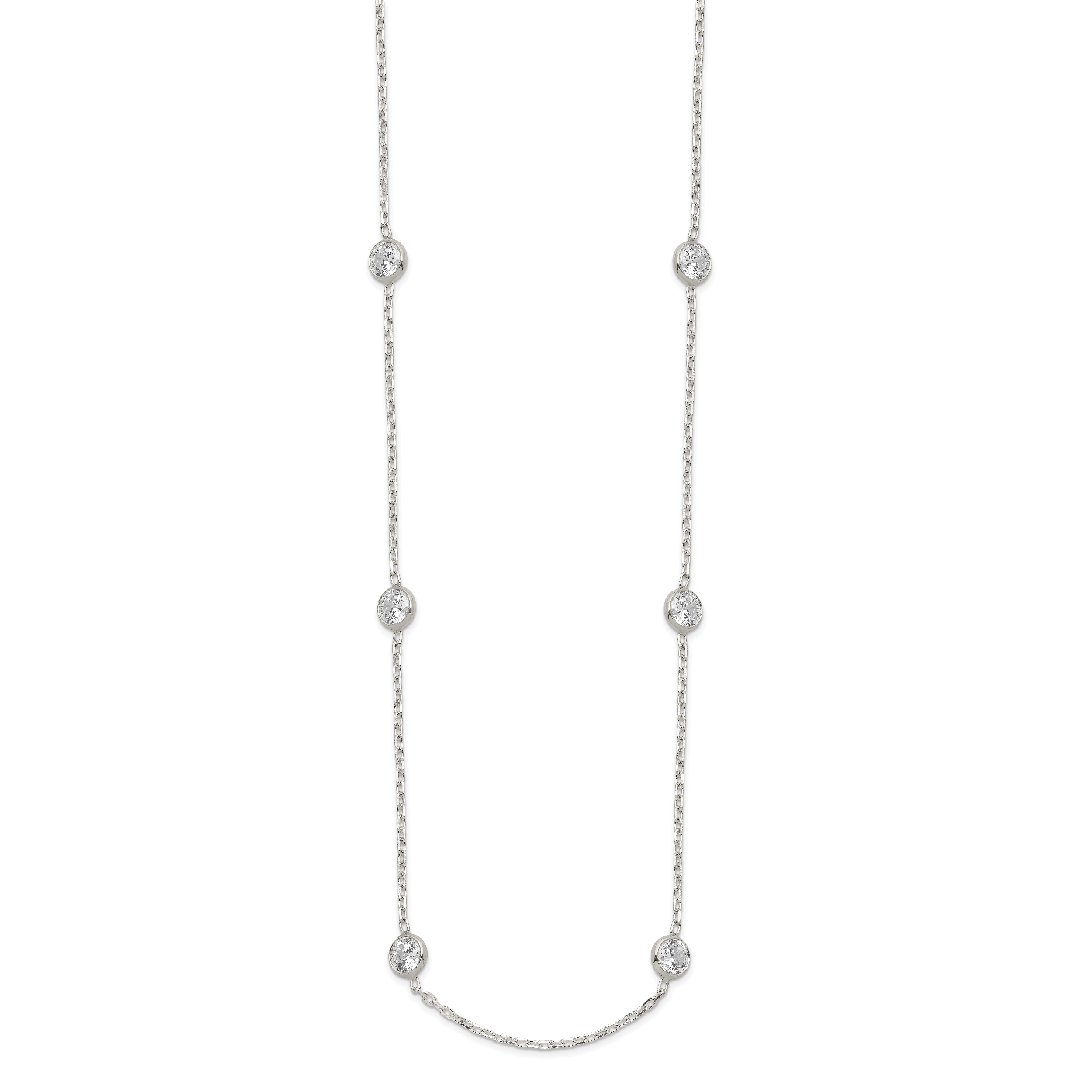 Sterling Silver 16 Inch With 2 in ext. 8-Station CZ Necklace