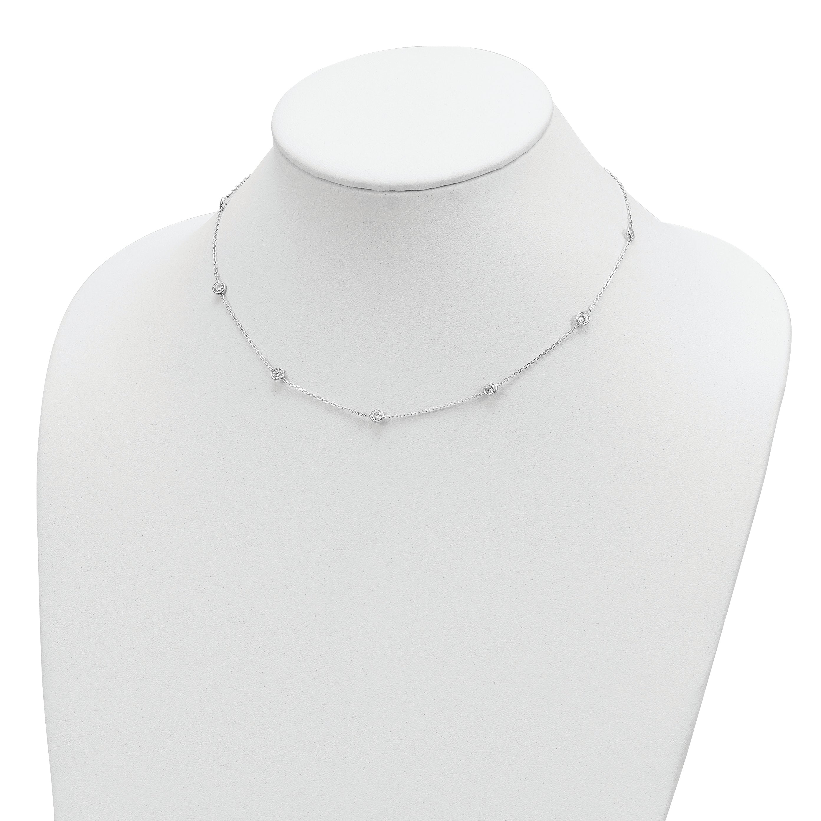 Sterling Silver 16 Inch With 2 in ext. 8-Station CZ Necklace