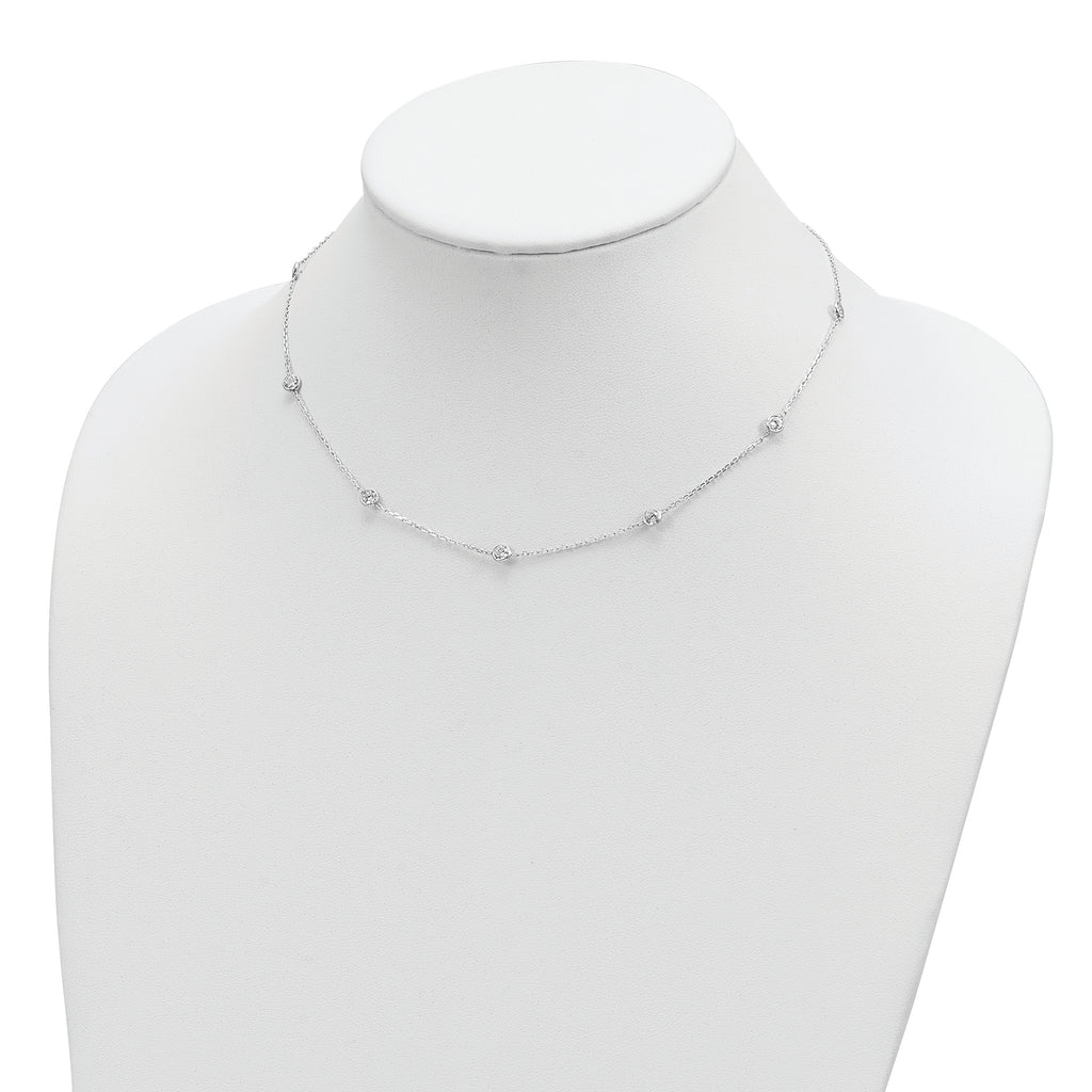 Sterling Silver 16 Inch With 2 in ext. 8-Station CZ Necklace