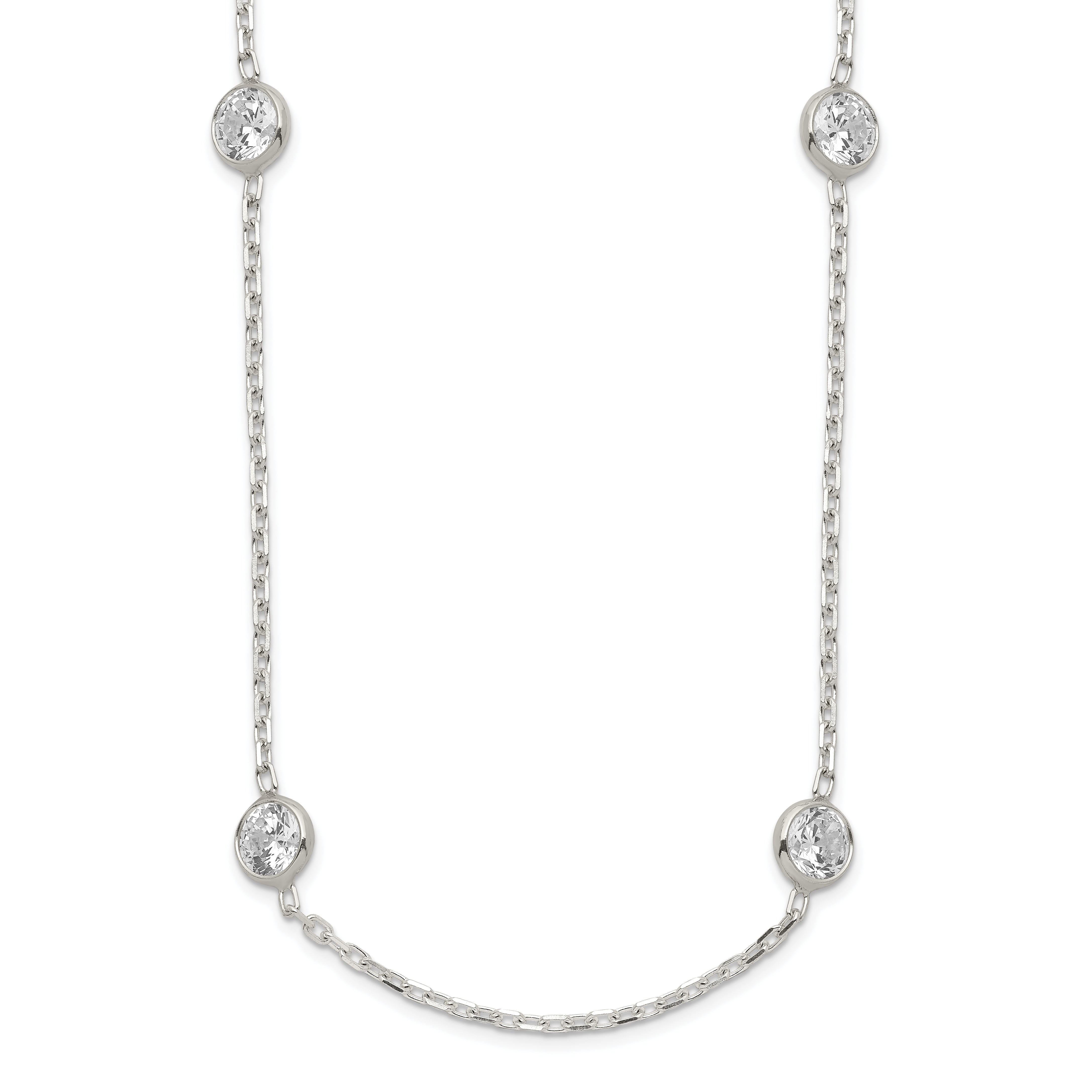 Sterling Silver 24 Inch With 2 in ext. Station CZ Necklace Main image