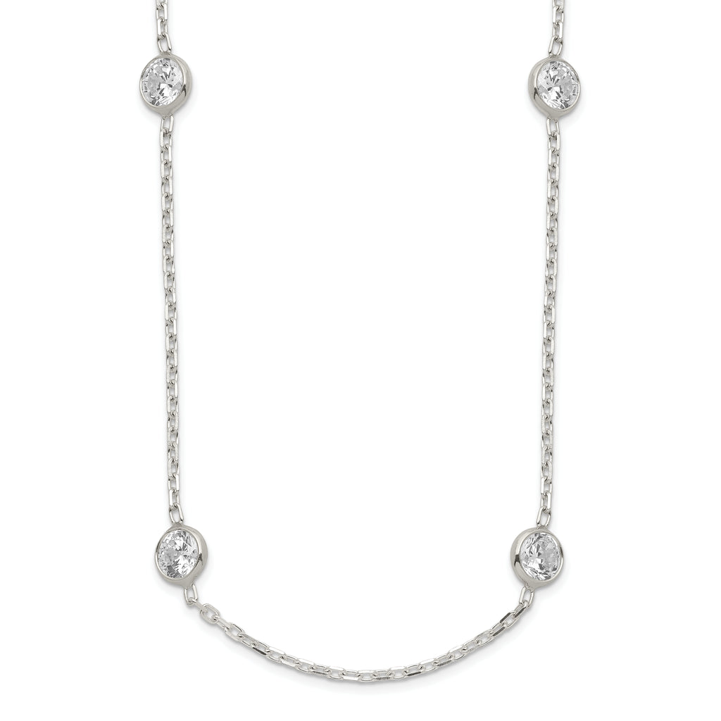 Sterling Silver 24 Inch With 2 in ext. Station CZ Necklace