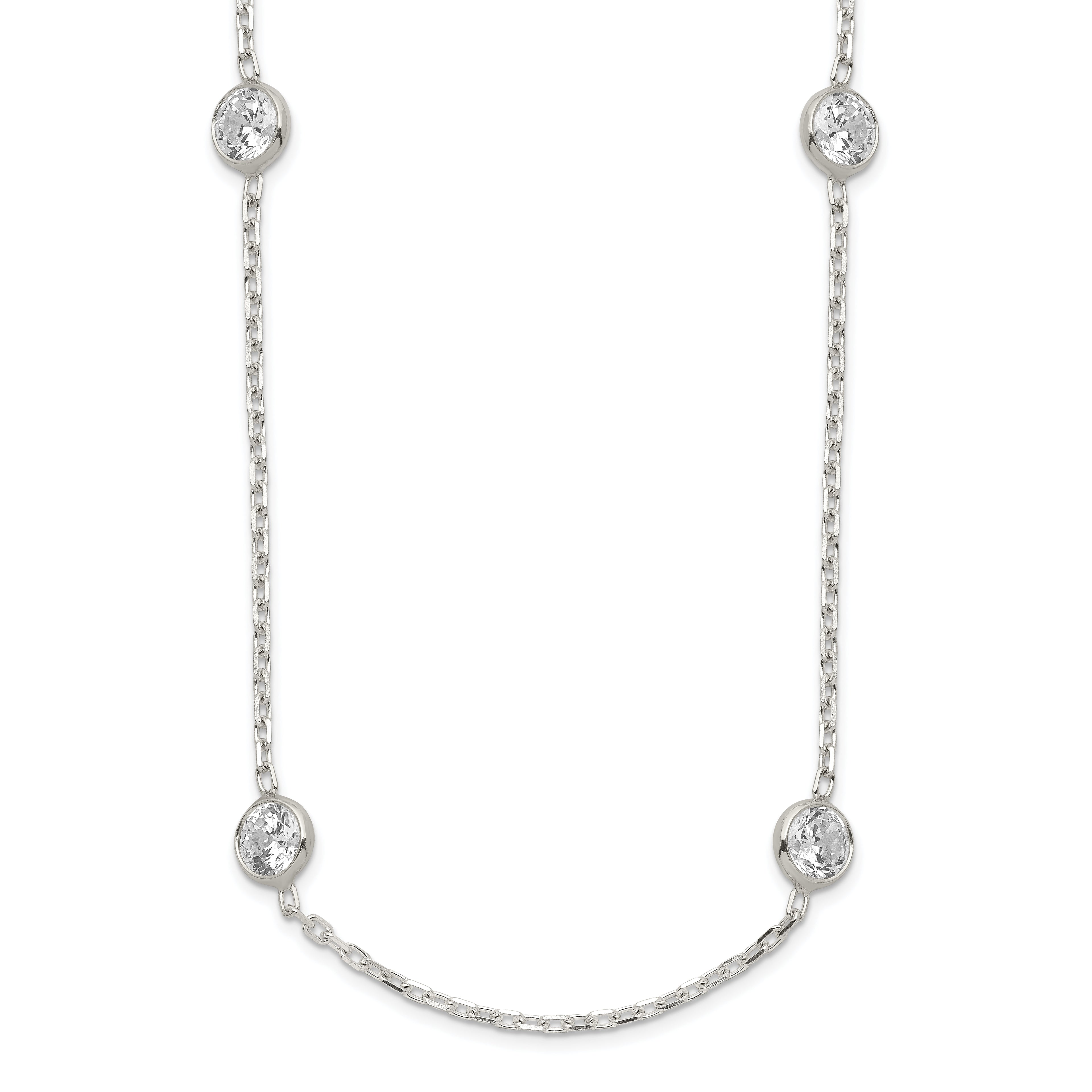 Sterling Silver 24 Inch With 2 in ext. Station CZ Necklace