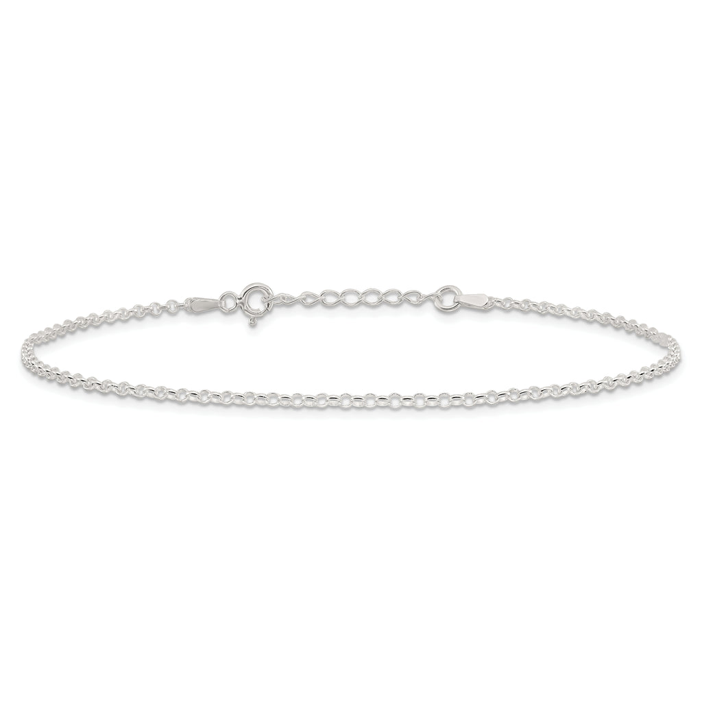 Sterling Silver 2mm Rolo Chain 9 inch Plus 1 inch Extender - Total 10 inch Anklet