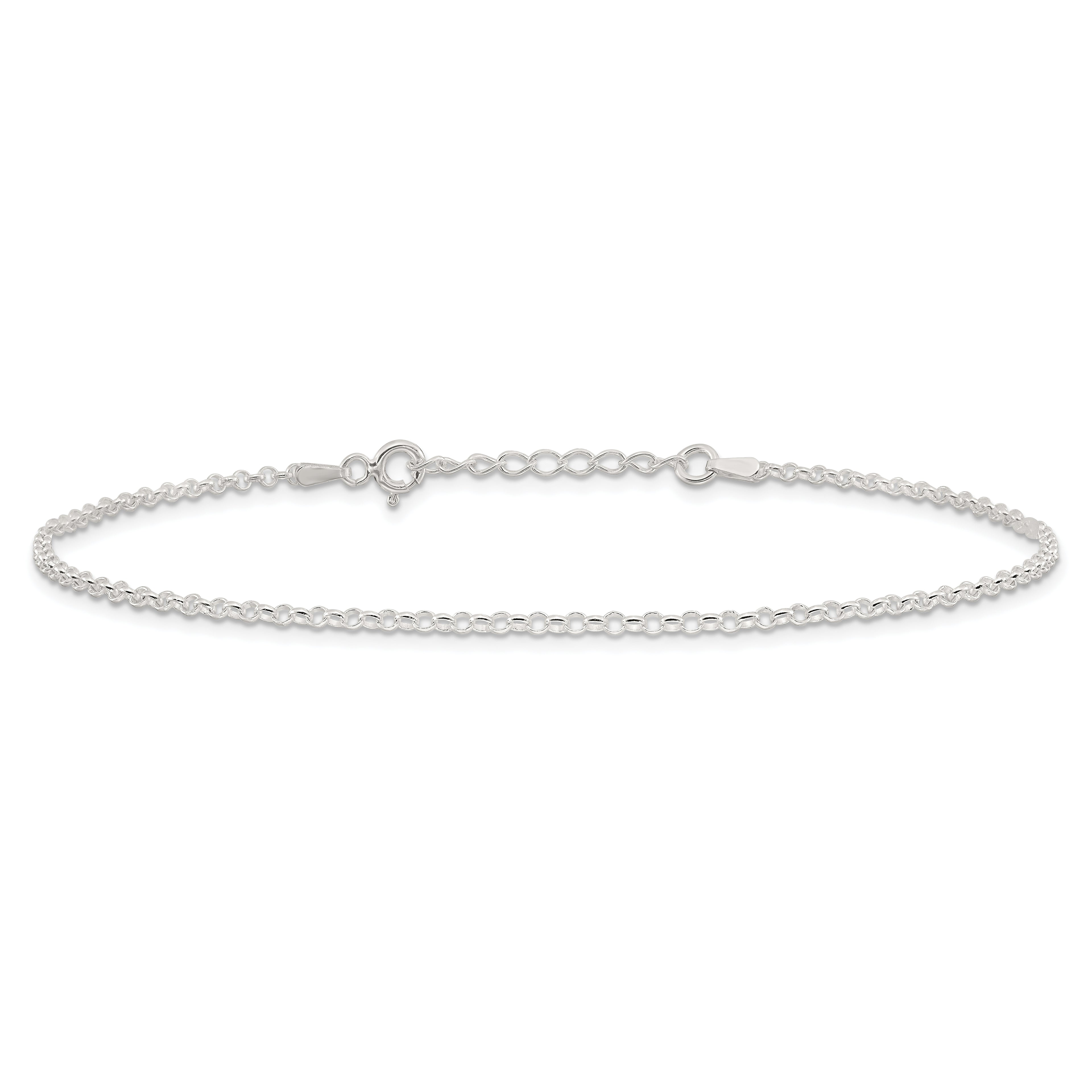 Sterling Silver 2mm Rolo Chain 9 inch Plus 1 inch Extender - Total 10 inch Anklet